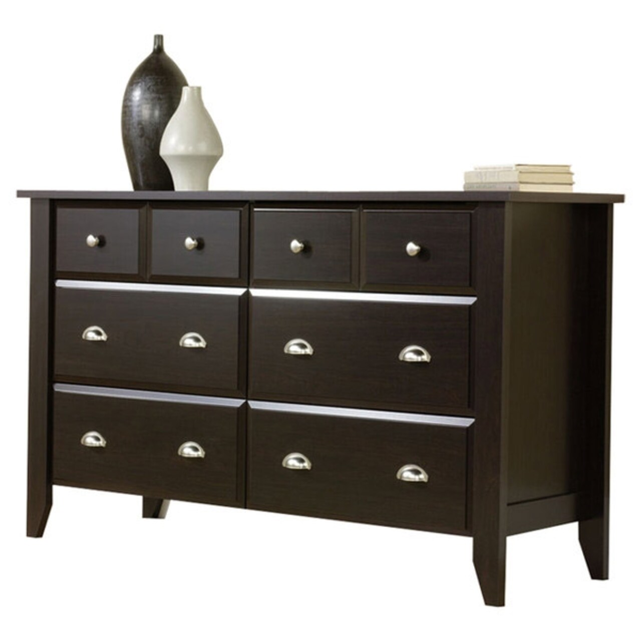 Classic 6-Drawer Dresser Contemporary Dark Brown Storage Chest with Soft-Close Drawers and Extra Deep Bottom Drawers